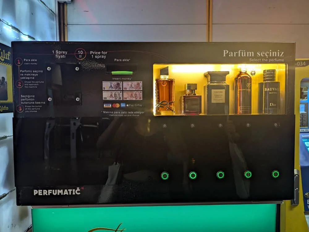 A perfume vending machine in an Istanbul metro station