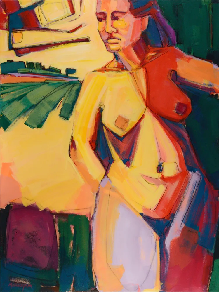 She scape , acrylic and charcoal on canvas, 48 x 36 inches