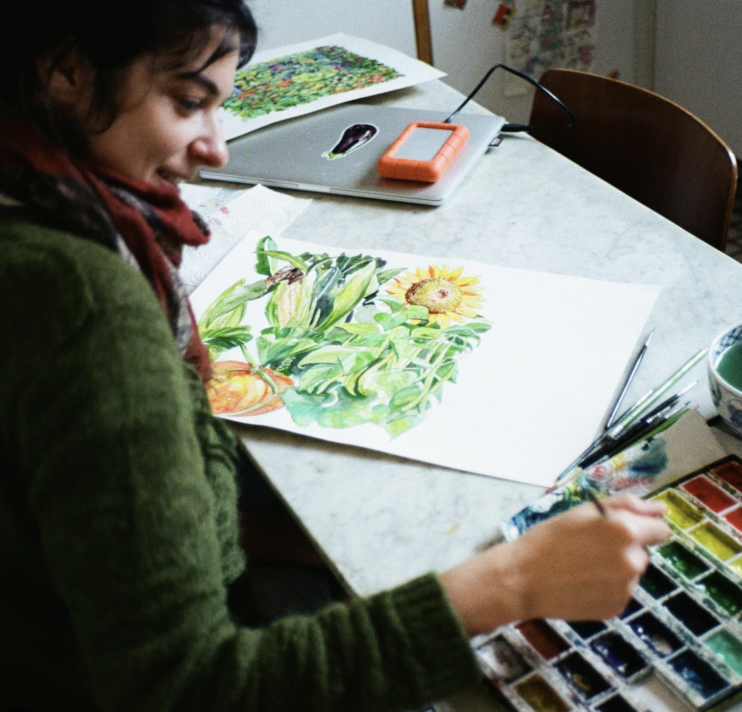 Portrait of the artist in her studio