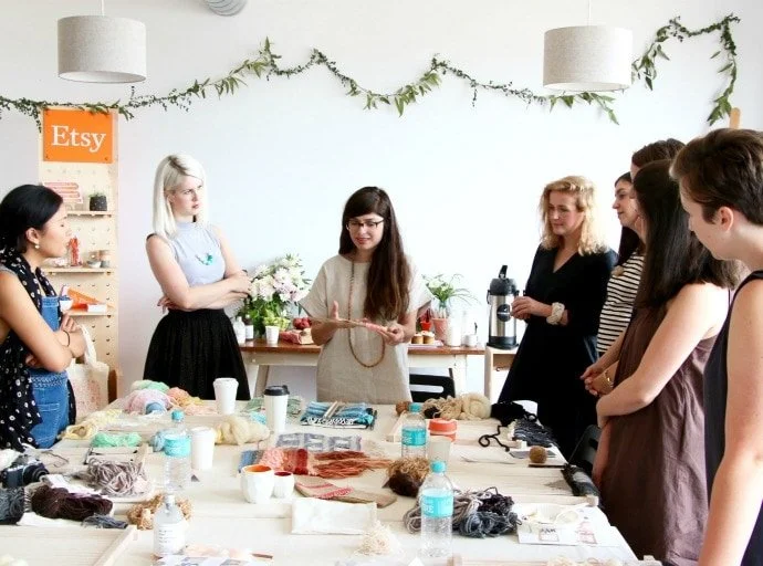 At one of her weaving workshops while based in NYC