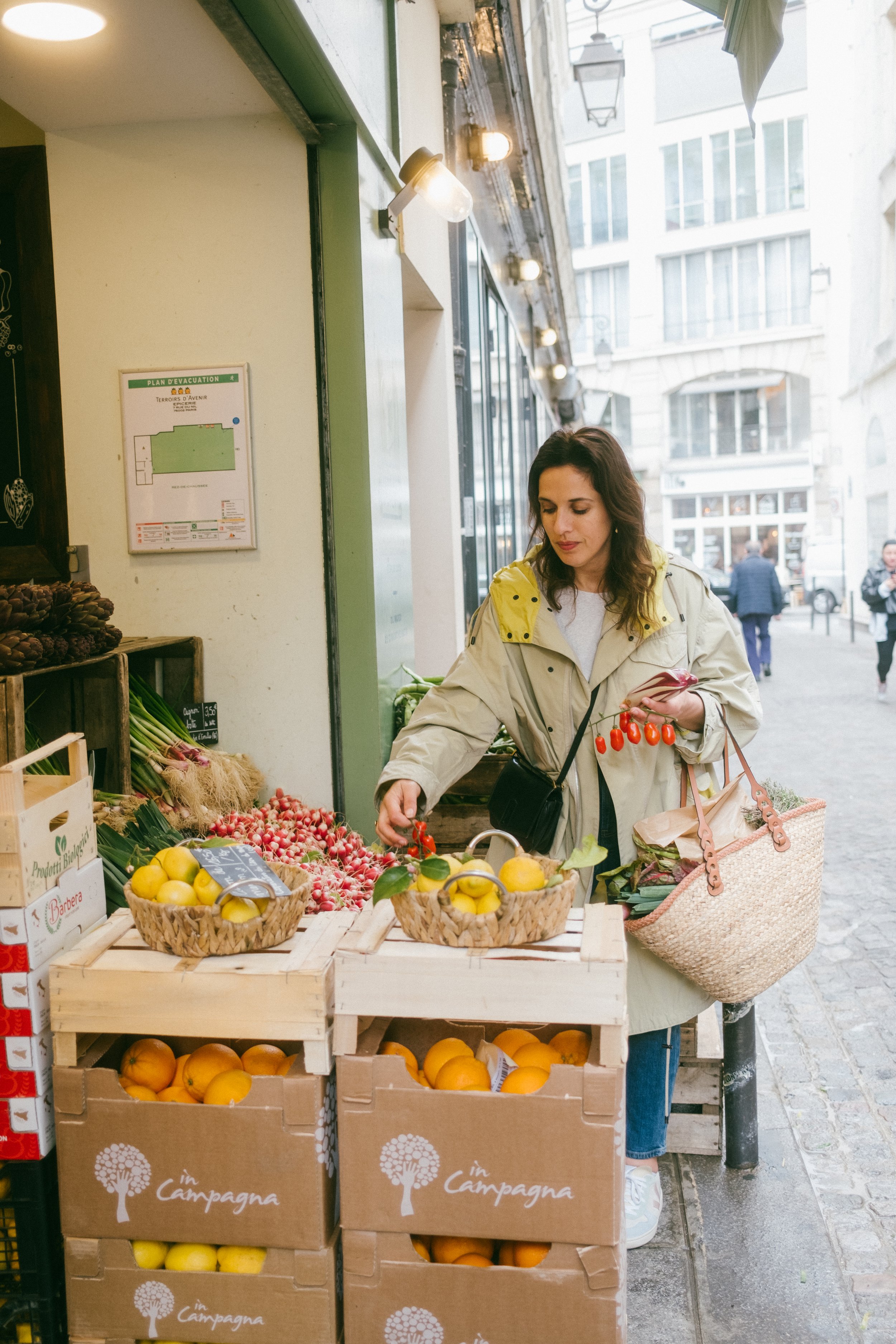 Lili shopping for seasonal produce