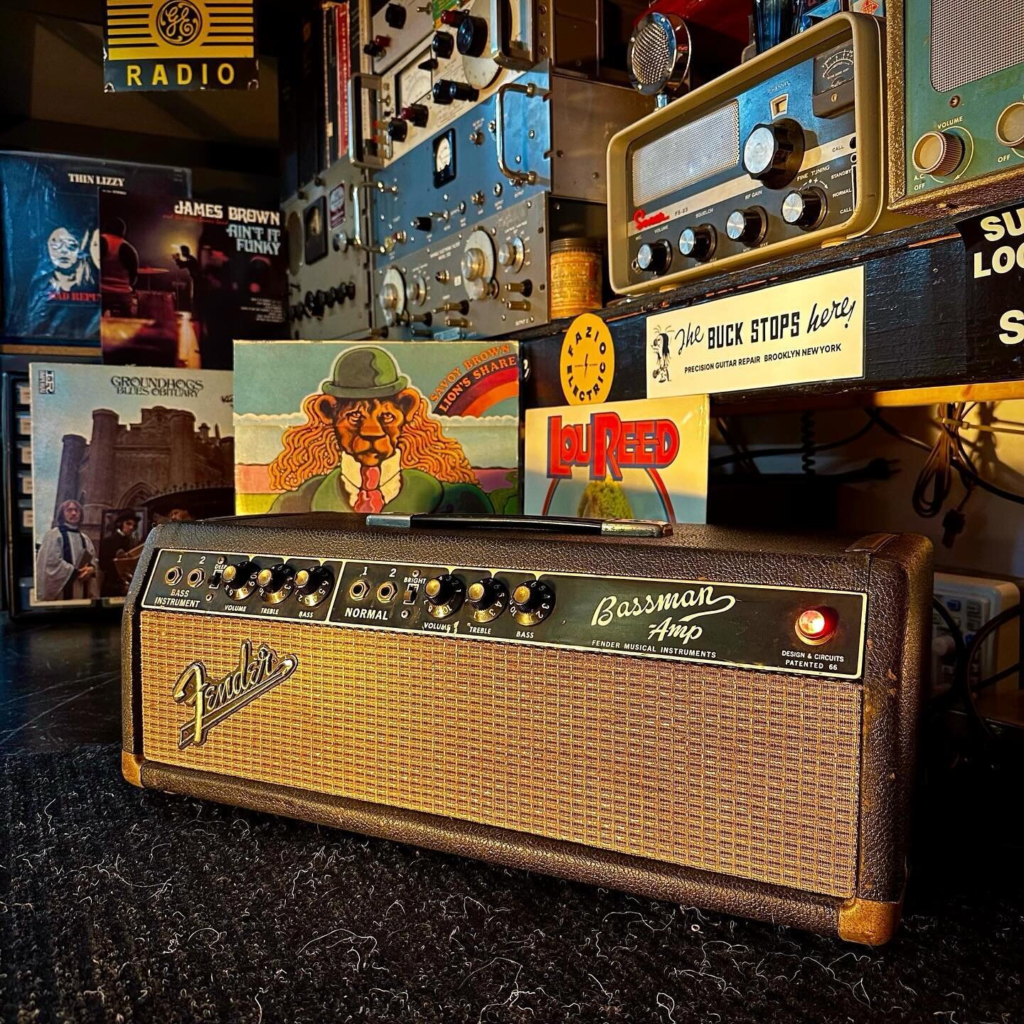 On the bench is this 1967 Fender Bassman AB165. The head came in original and roached from the road, and years of attic storage. It needed all new electrolytic caps, a deep switch, screen grids, a preamp tube that needed to be changed, noisy resistor