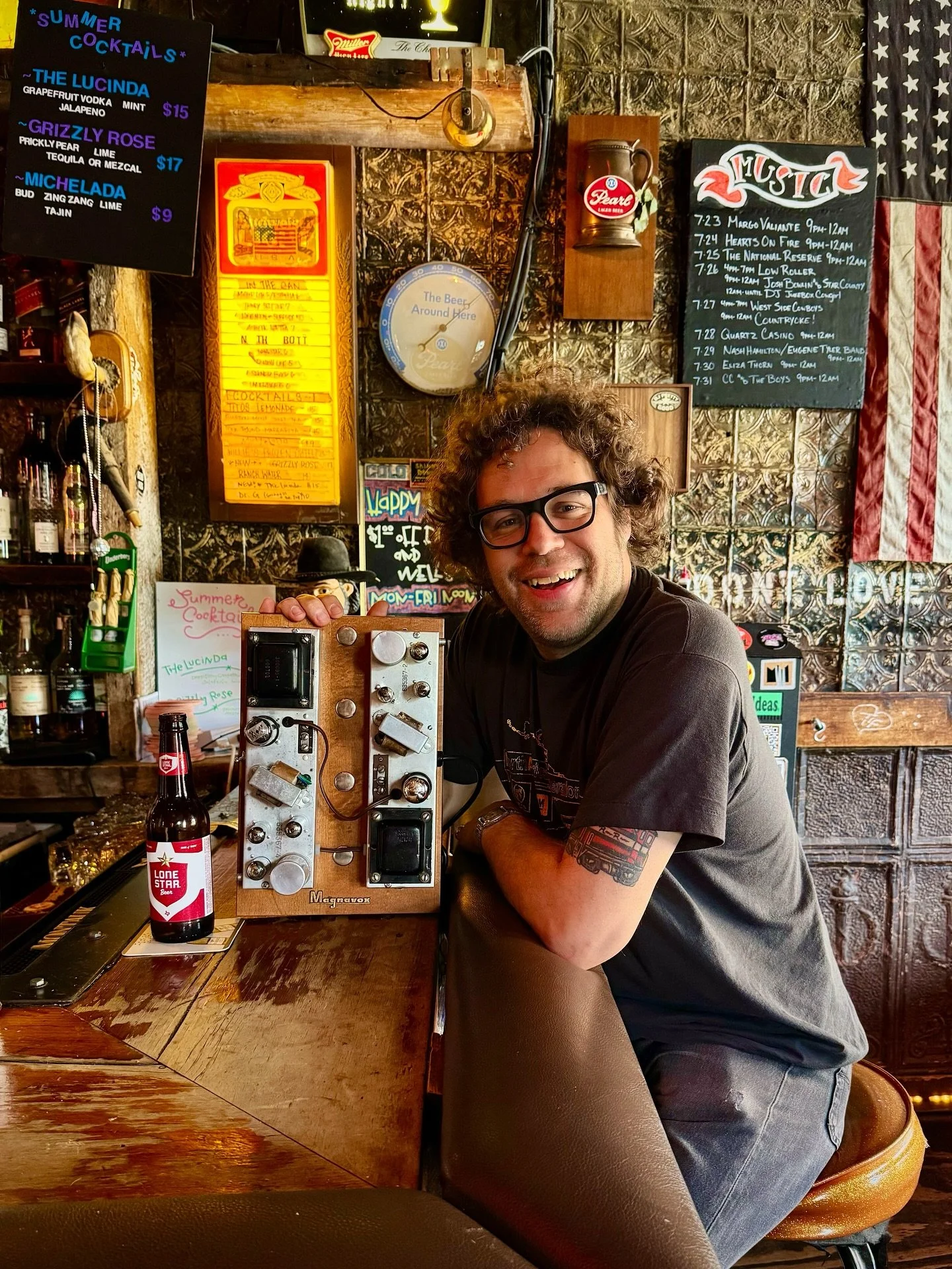 Love this funky little pair of Magnavox 151AA amps mounted handsomely on a custom board. These amps were originally in console radios with various setups of tuners and turntables in the late 50s to late 60s. Someone mounted these on a board but never