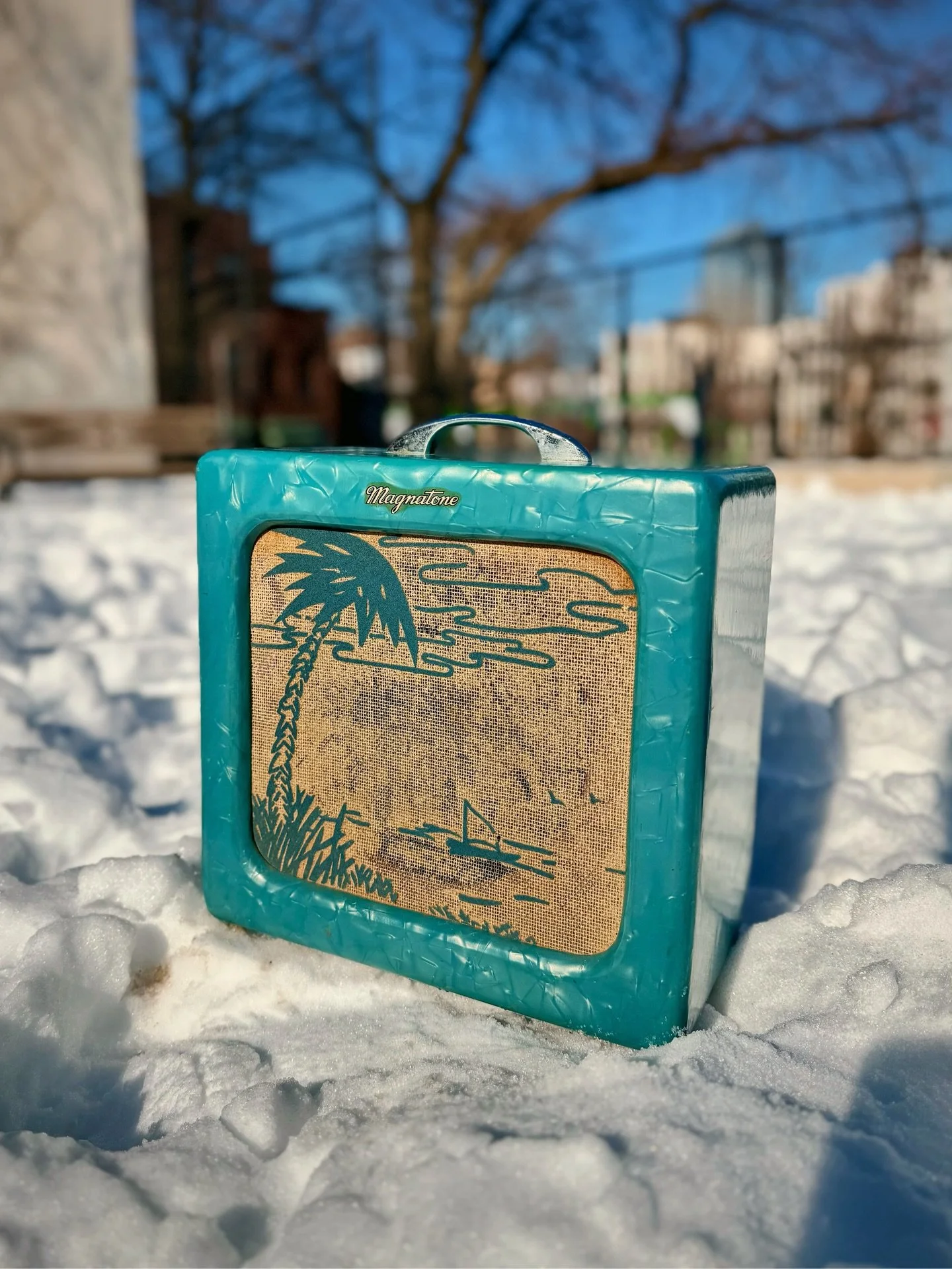1953 Magnatone Student in the snow, in the sun, in my soul. I just think these are so beautiful and special. This amp came in all original so it needed a full recap, the one pot cleaned, new safe power cable. The copper Hammer-tone chassis with the B