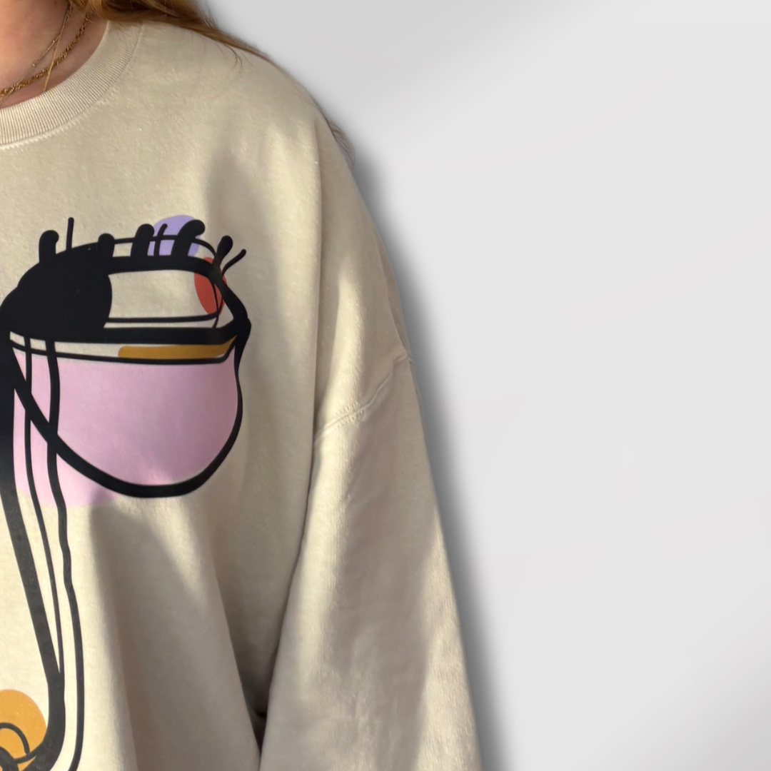 “DON’T BE SAD” Abstract Face Print Sweatshirt + SweatTee in Neutral + Pastels