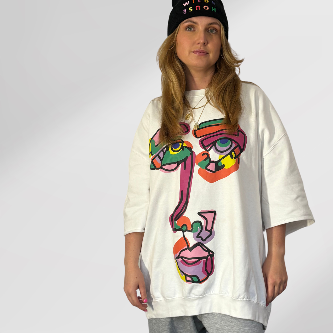 “ITS COMPLICATED” Abstract Face Print Sweatshirt + SweatTee in Multicolour