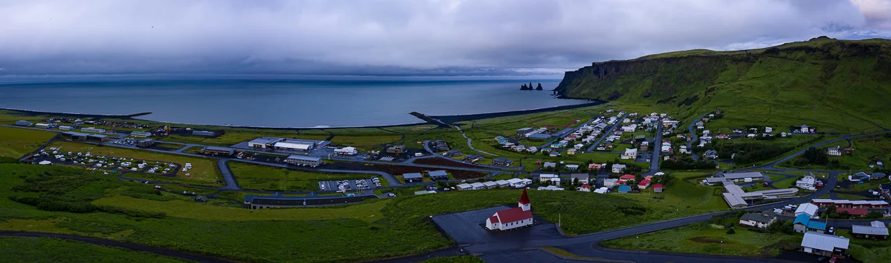 This is the little town of Vik in South Iceland. Everything in the picture to the left of the church is new.