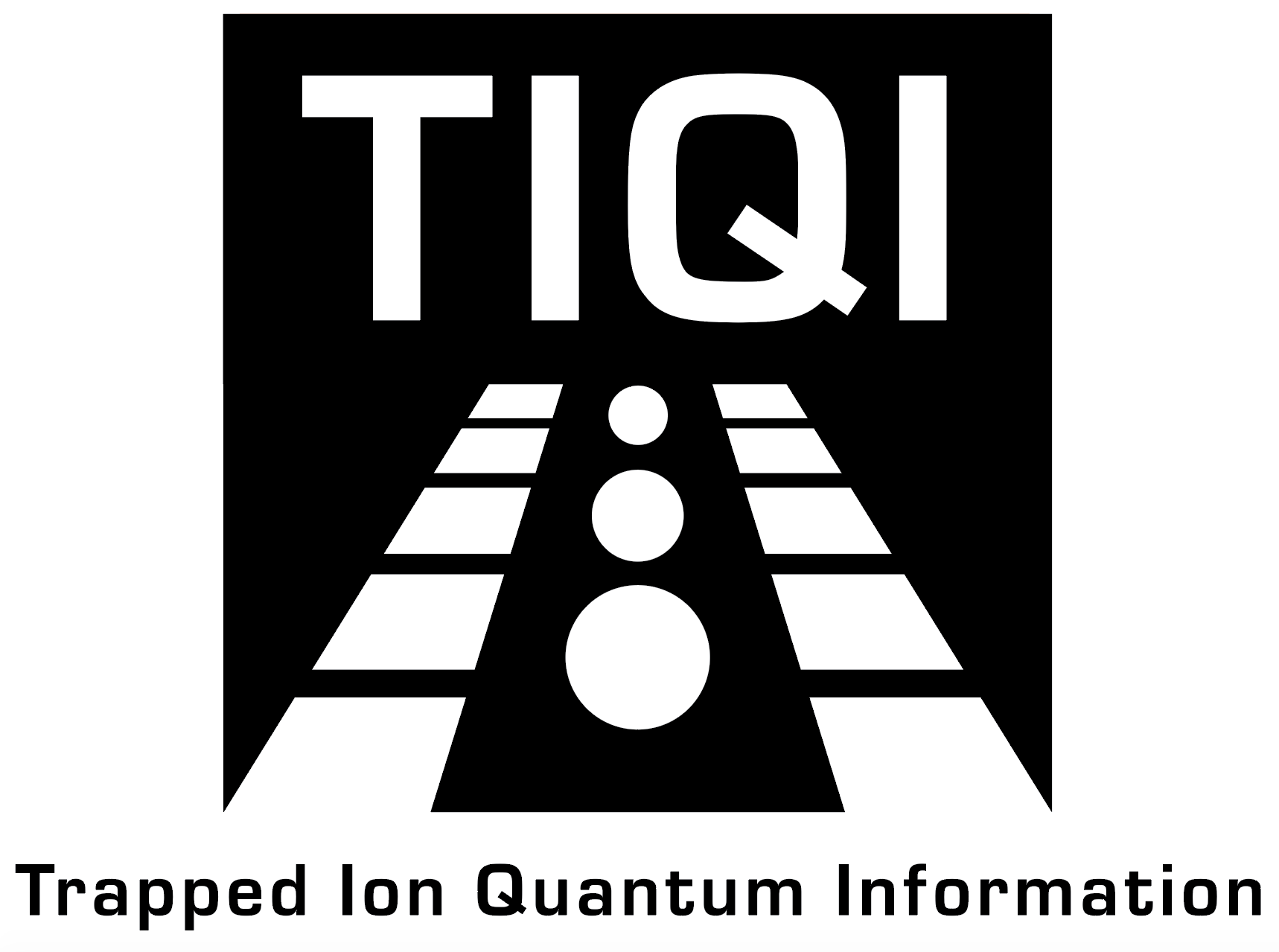 Logo created for a physics laboratory at University of Maryland. The image shows a simplified ion trap while also alluding to the idea of moving forward with linear perspective.