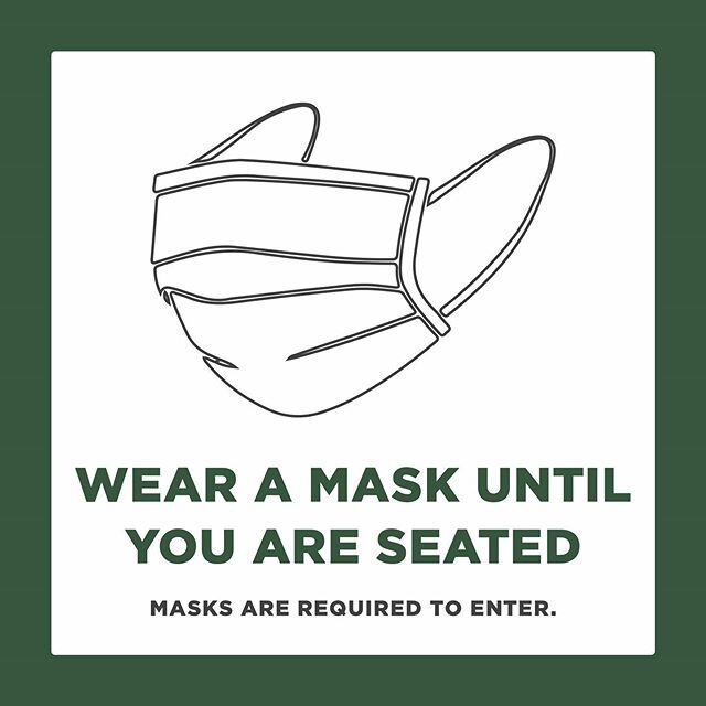 Beginning tomorrow, Saturday, June 27th, it is required to wear a mask to enter our establishment and remain masked until you are seated for everyone ages 2 and up. If you step away from the table, please mask up. Please help us keep our staff and ou