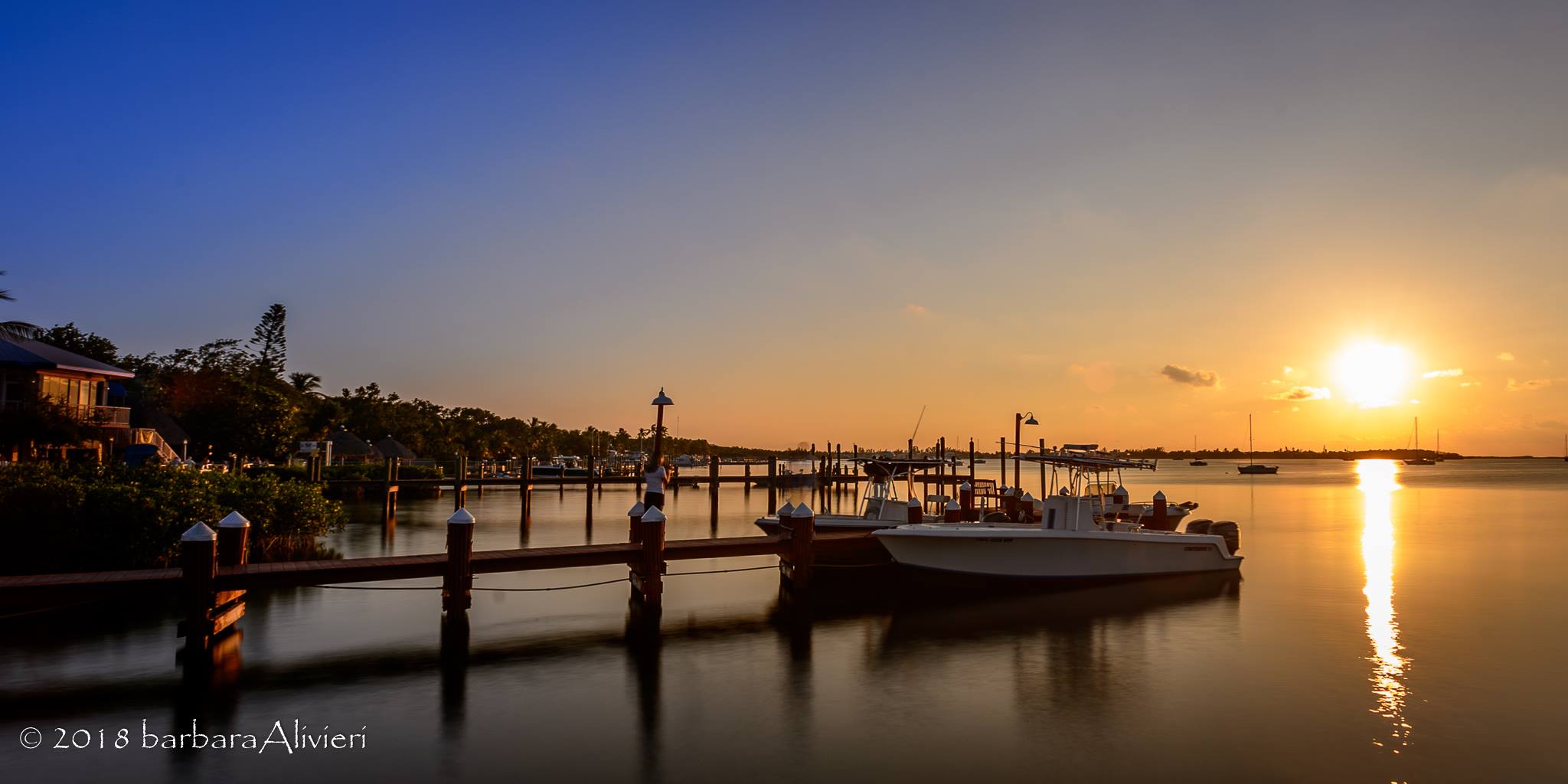 About 15 minutes before sunset, docks.