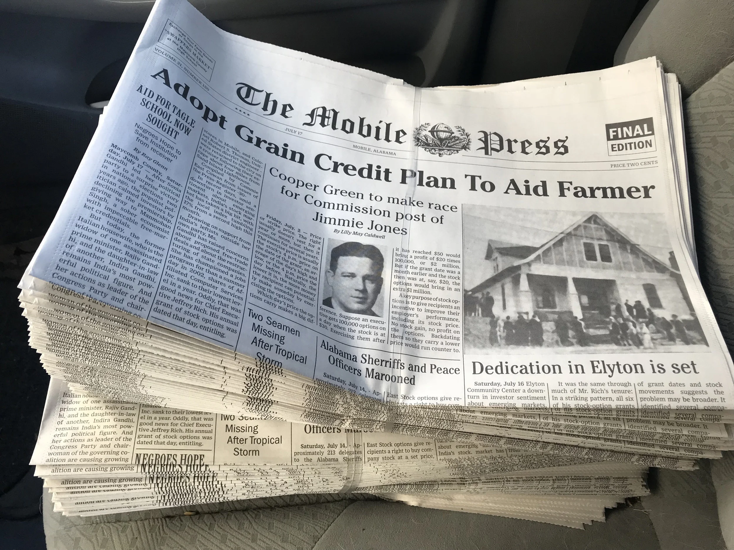 The Mobile Press. Newspaper Design used as a prop in the new Broadway production of, To Kill A Mockingbird.