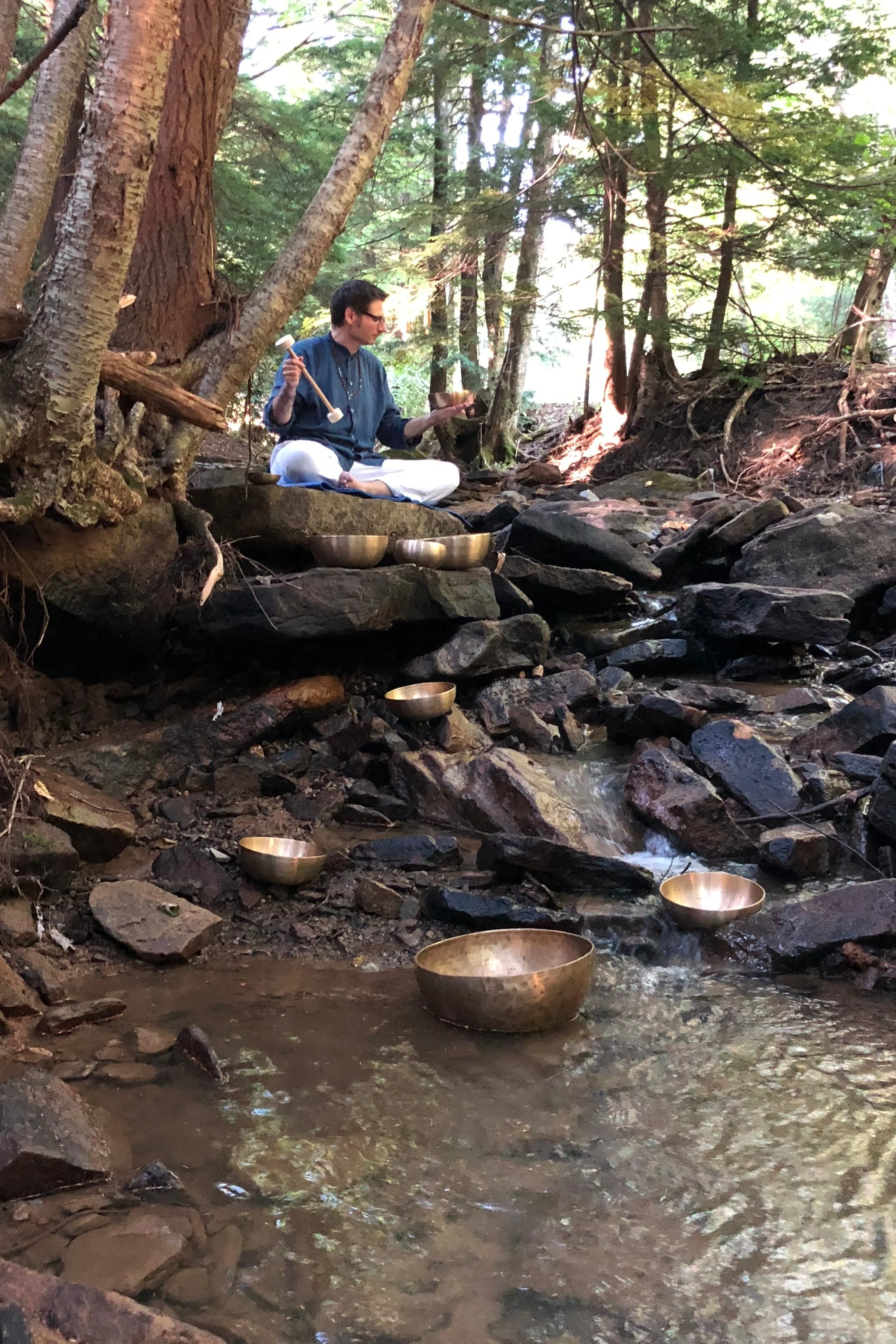 Western Pennsylvania forrest with singing bowls.