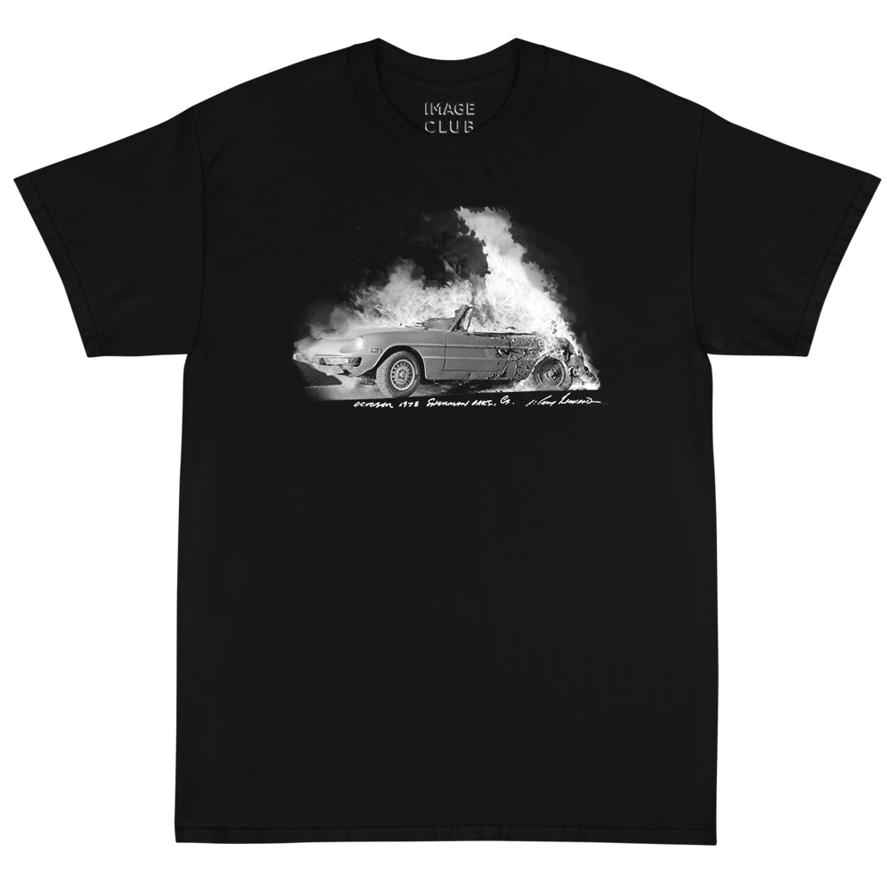 black tshirt front burning car.png