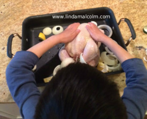 prepping roast chicken