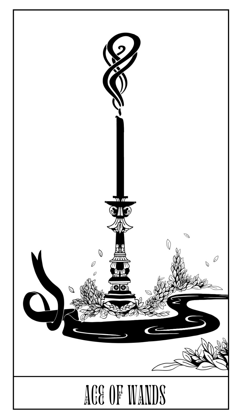   Ace Of Wands Tarot Card,  2.75 X 4.75 inches,  Digital Drawing.  