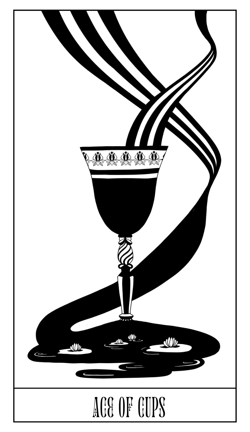   Ace Of Cups Tarot Card,  2.75 X 4.75 inches,  Digital Drawing. 