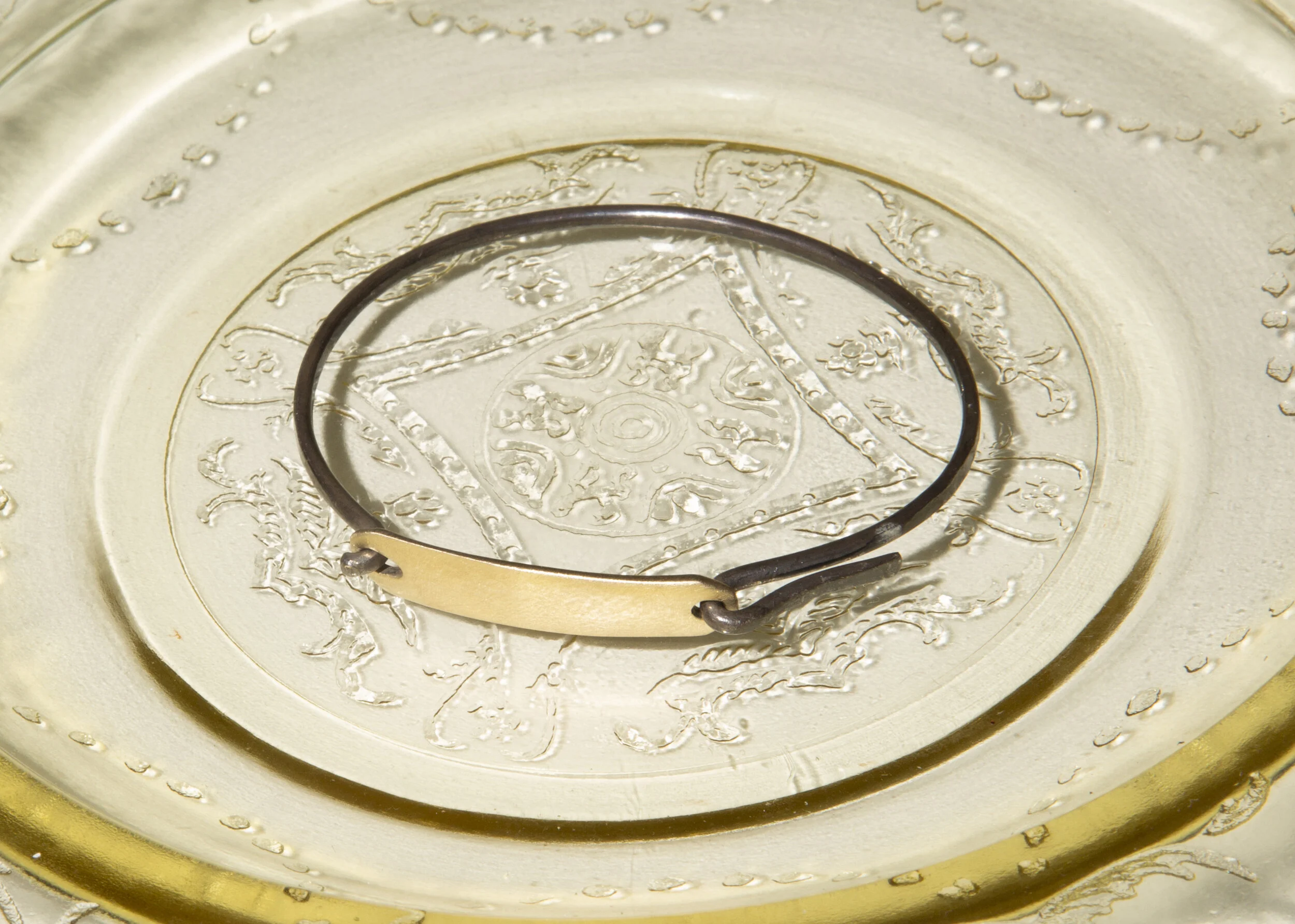 14K Gold and Sterling Silver Identified Rigid Bar Bangle