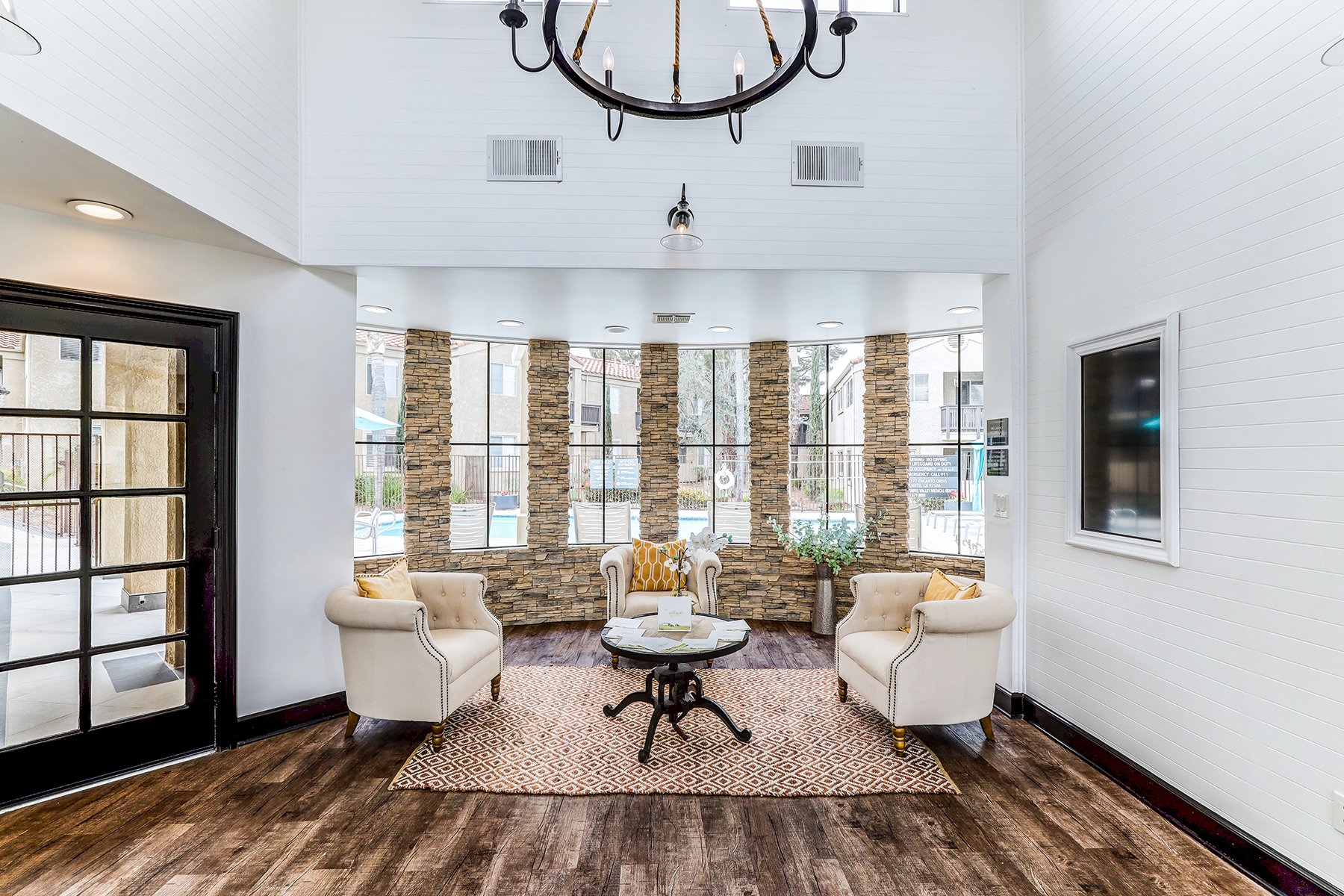 The sitting room in the Leasing Office at Villagio