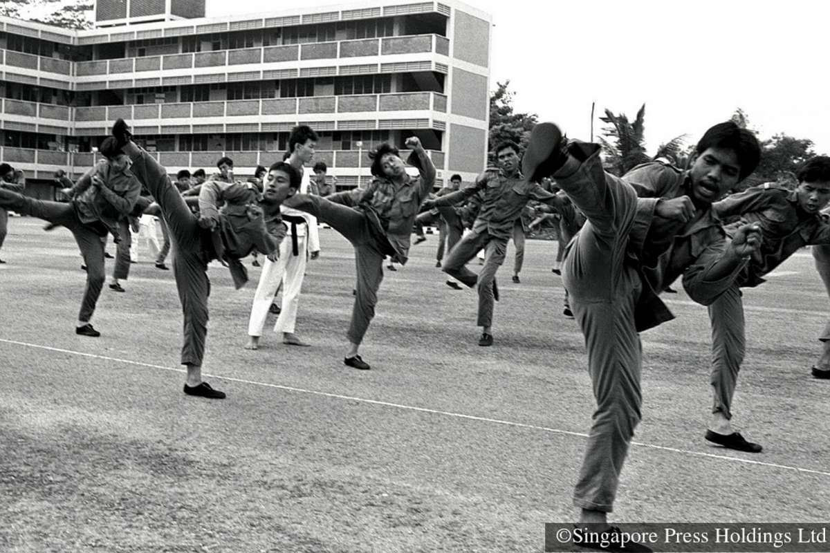 Taekwondo in action in National Service (1983). Credit : Straits Times