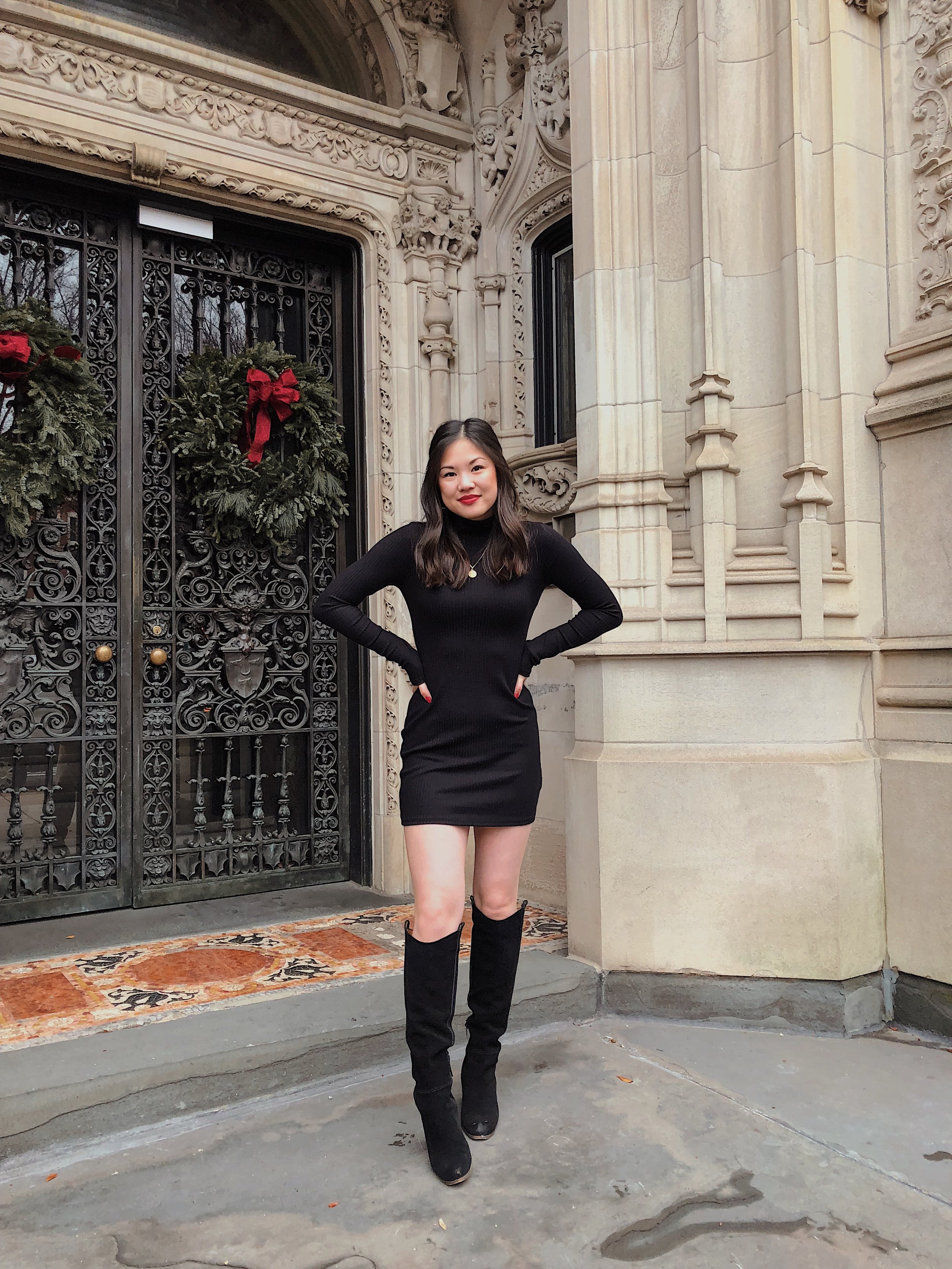 nye outfit with thigh high boots