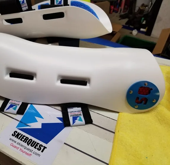 Small White with Blue SQ Tag - 11 1/4" SkierQuest Shinguard