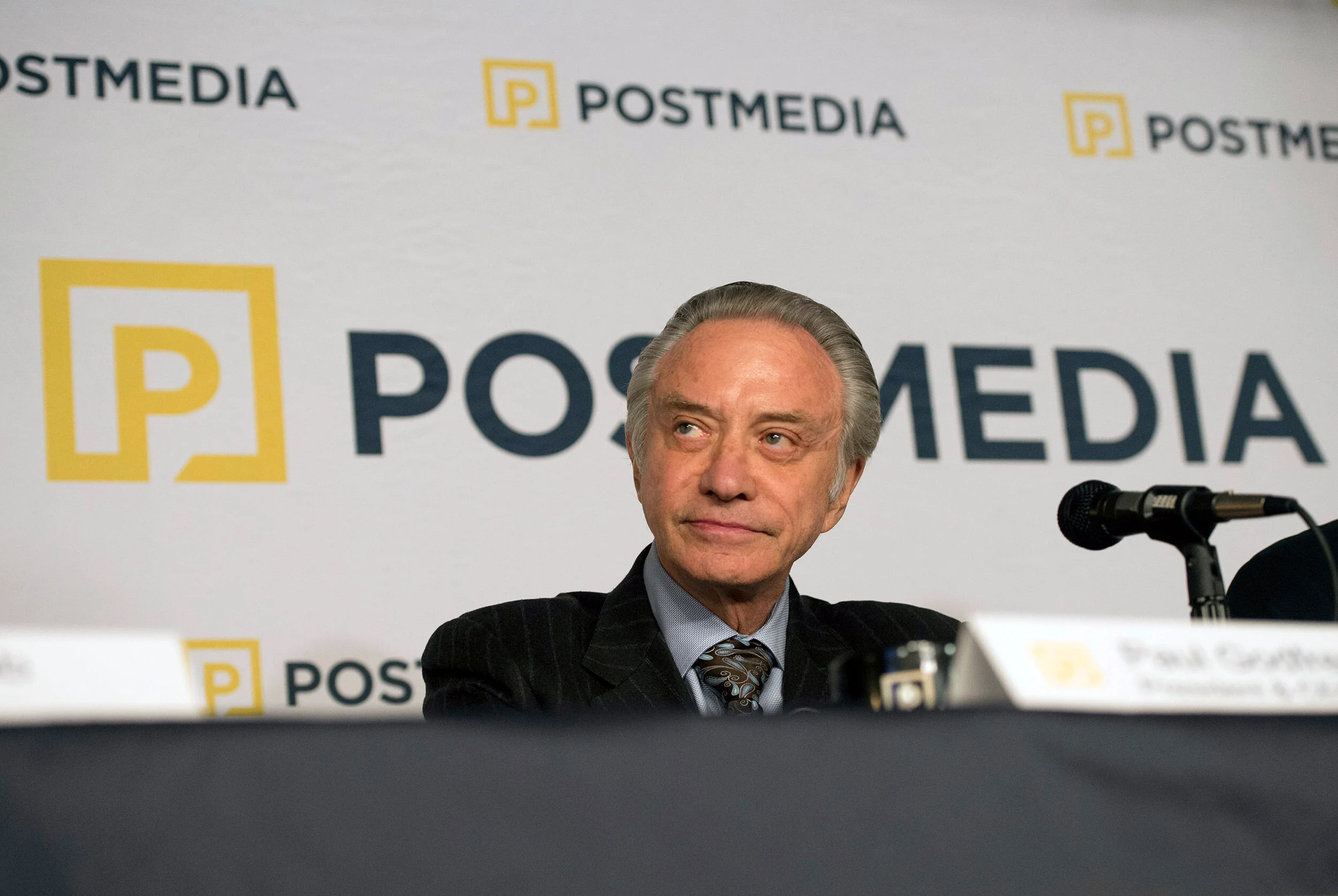  Paul Godfrey, President &amp; CEO of Postmedia, speaks to media during a press conference at the collaboration cafe in Postmedia Place to announce Postmedia's agreement to purchase Sun Media's english language publications from Quebecor Inc. in Toro