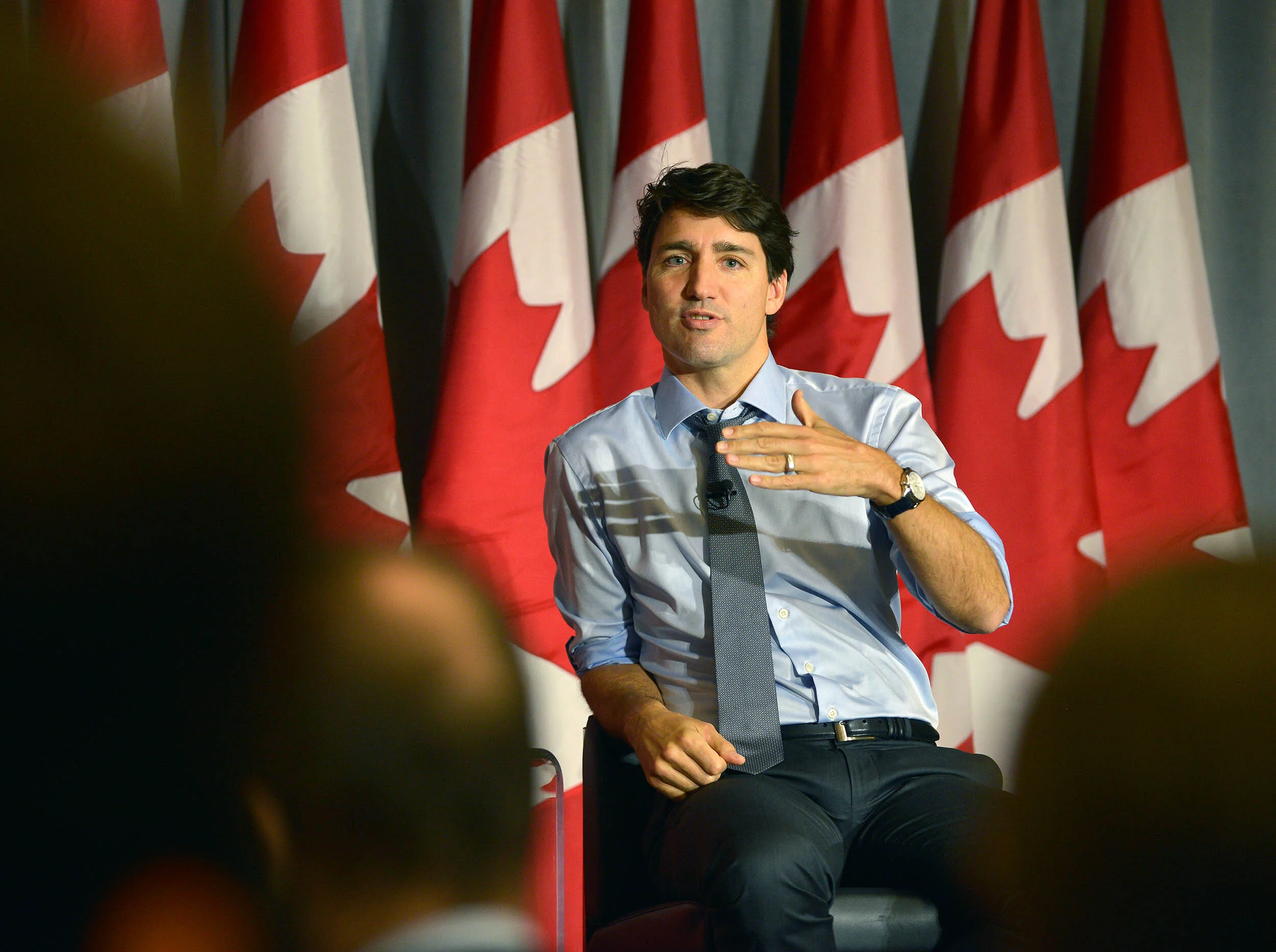  Canadian Prime Minister Justin Trudeau speaks during the Machine Learning and the Market for Intelligence conference held by the Creative Destruction Lab at the  University of Toronto’s Rotman School of Management in Toronto, Ontario, Canada. Laura 