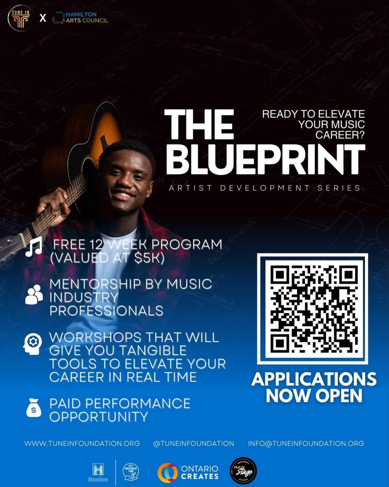 Applications are now open for The Blueprint: Artist Development Series.

A free, 12-week program designed to equip emerging/ mid career artists with real tools, real mentorship, and real opportunities.

✔ Mentorship from music industry professionals
