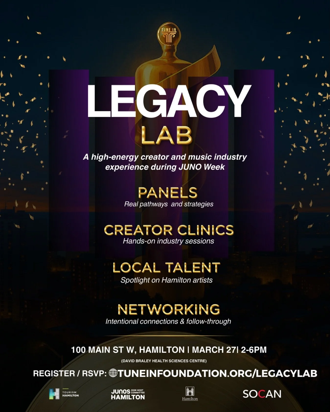 WE&rsquo;RE KICKING OFF JUNO WEEK!

During JUNO Week, we&rsquo;re bringing the industry into the room with the next generation of creators.

Introducing LEGACY LAB, a high-energy music and creator experience featuring panels, hands-on clinics, local 