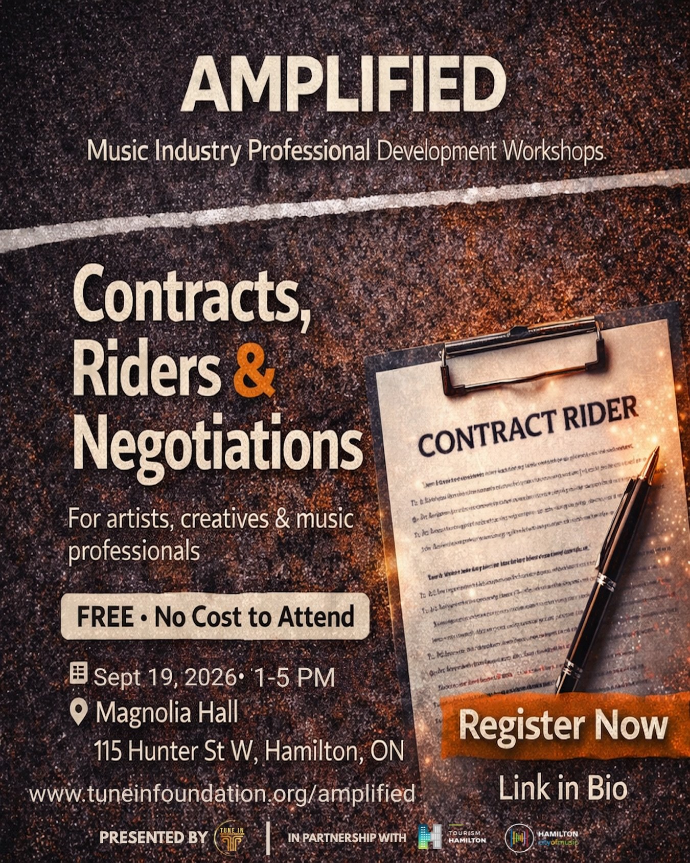 Artists, creatives &amp; music professionals 🚨 this one could save you from learning some expensive lessons the hard way. 👀📄

The next AMPLIFIED workshop is all about Contracts, Riders &amp; Negotiations, led by guest facilitator Sarah Falzon, Ent