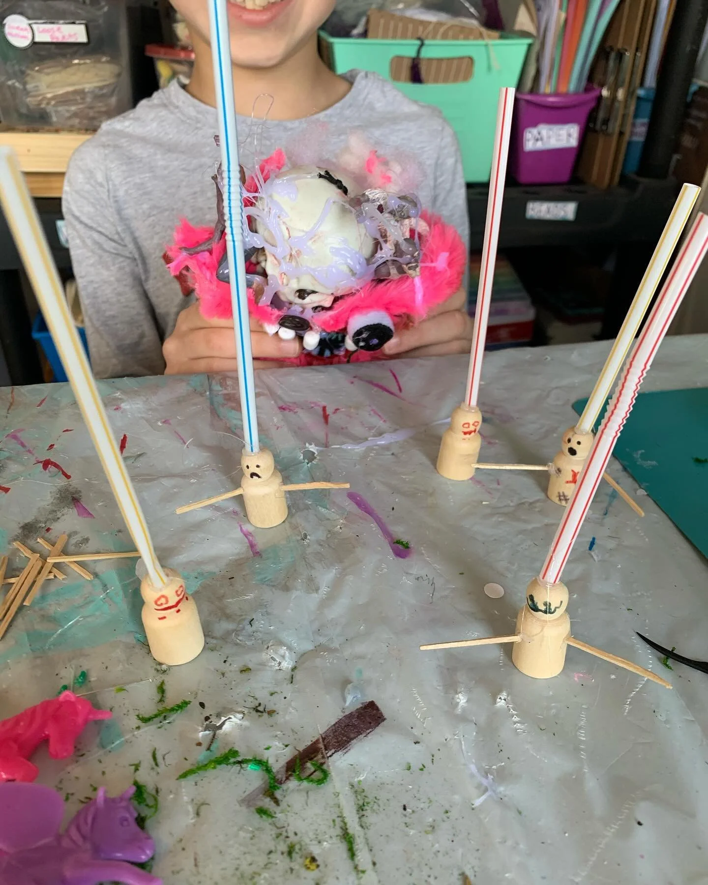 From class this morning ☺️🧟&zwj;♂️🧟&zwj;♂️ including Huggy Wuggy birthing zombies ~ 
~
~
~
~
~
#kidsart #kidcrafts #childart #childartist #monsters #monsters #smallworlds #diaromas #kidsartstudio #studiolife #artteacher #kidsartwork #processart #pr