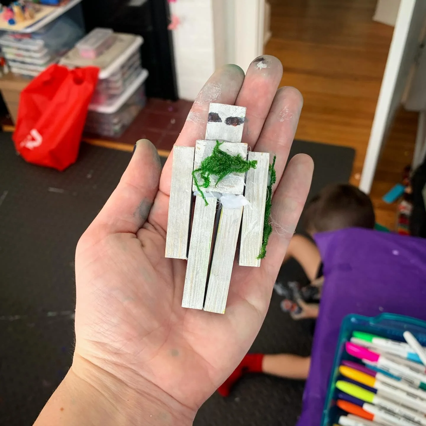 Iron golem, Minecraft. Kid art made from wood #kidsartstudio #minecraftart