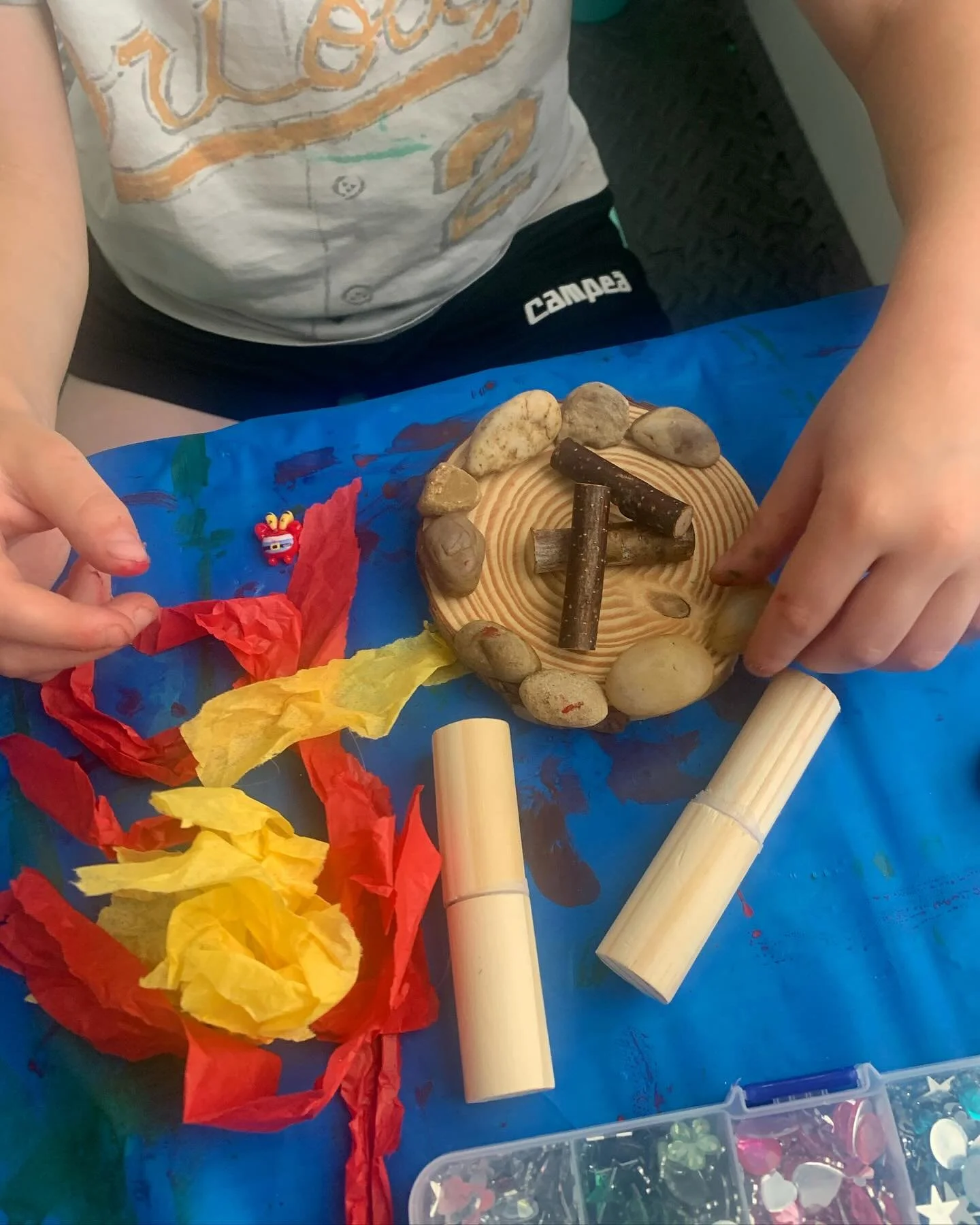 Making a wee lil&rsquo; campfire #kidsartstudio #childart #kidartist