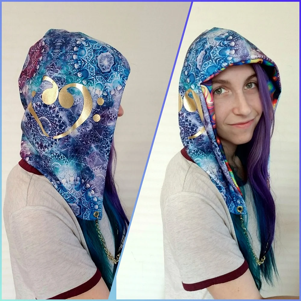 Handmade Patchwork Rave Festival Hood With Chain Patchwork Velvet Rave Festival Hood With Chain | ravepositive main image 3