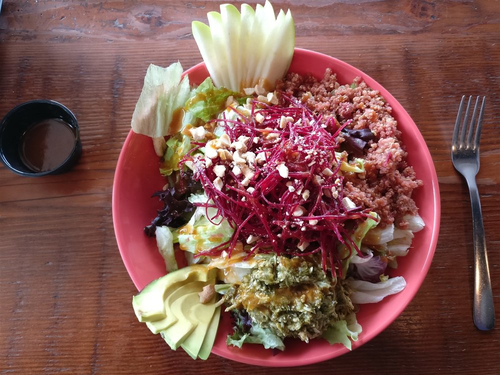  Burritos are as big as fire logs, bowl meals like this salad are fresh and filling, and everything is reasonably priced at  La Cantina Urban Taco Bar 's two Whistler locations.  © Ski Travel Go  