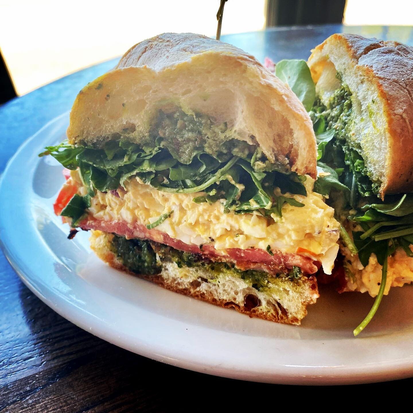 Today&rsquo;s Sammy Spesh: Egg salad on ciabatta with bacon, heirloom tomatoes, arugula and pesto! #pdxeats #eaterpdx #travelportland #pdxfoodies