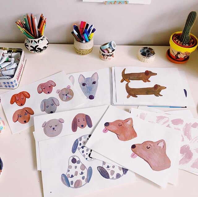 Last chance to vote for my kooky dog pattern in the @gormanclothing #gormancollab #gormanclothingcollab competition! The link is in my Instagram profile. Go to the letter &lsquo;D&rsquo; and vote for Dolphin, Emily. 🐬🐩🐕🐶 Here are a few paintings 