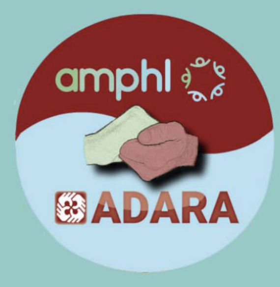 AMPHL and ADARA's logo in a circle with two hands joined together
