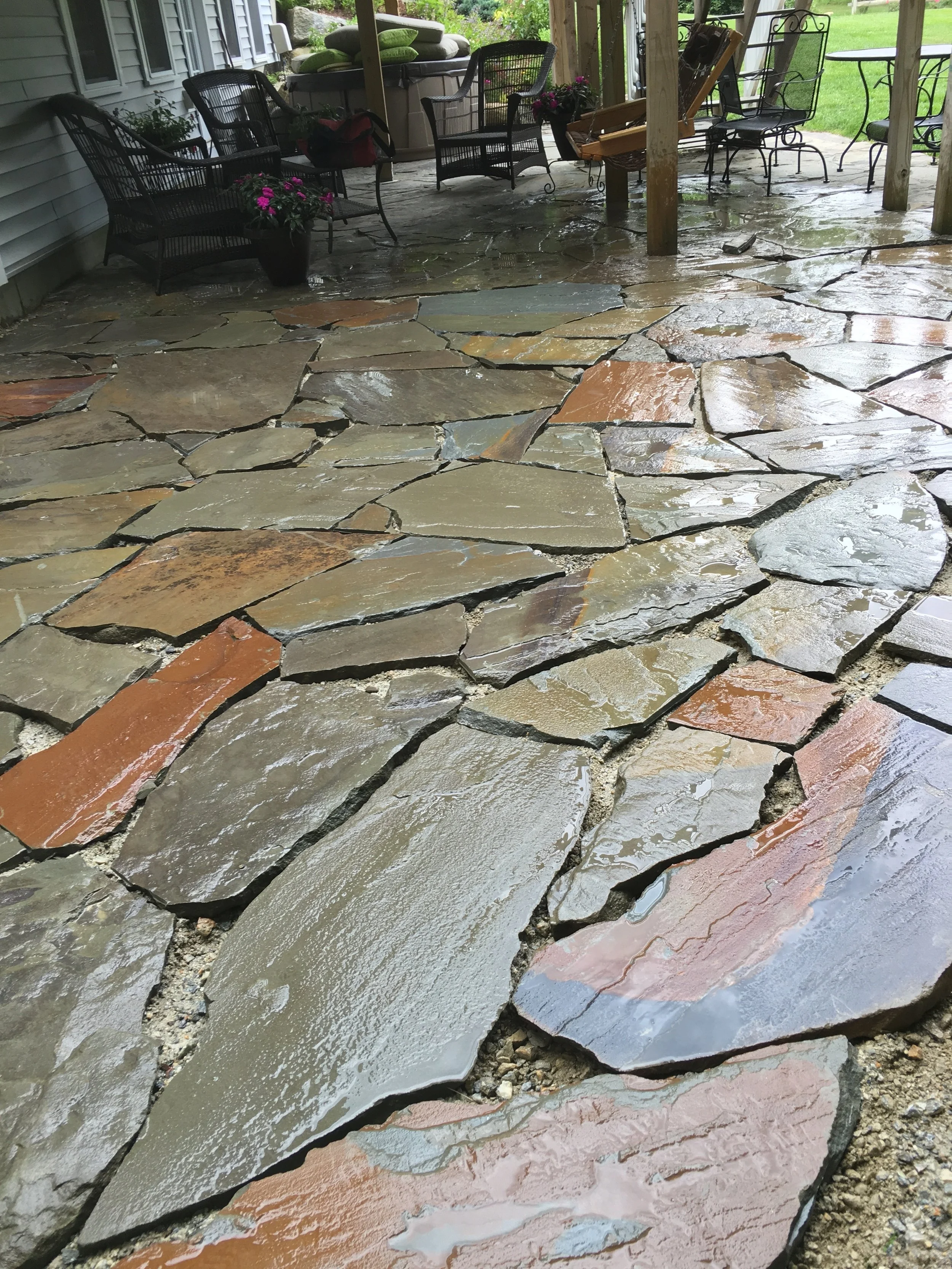 Blue stone stand up patio before stone dust.