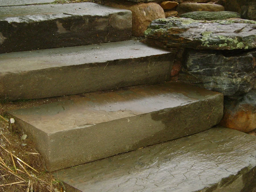 Cut blue stone steps.