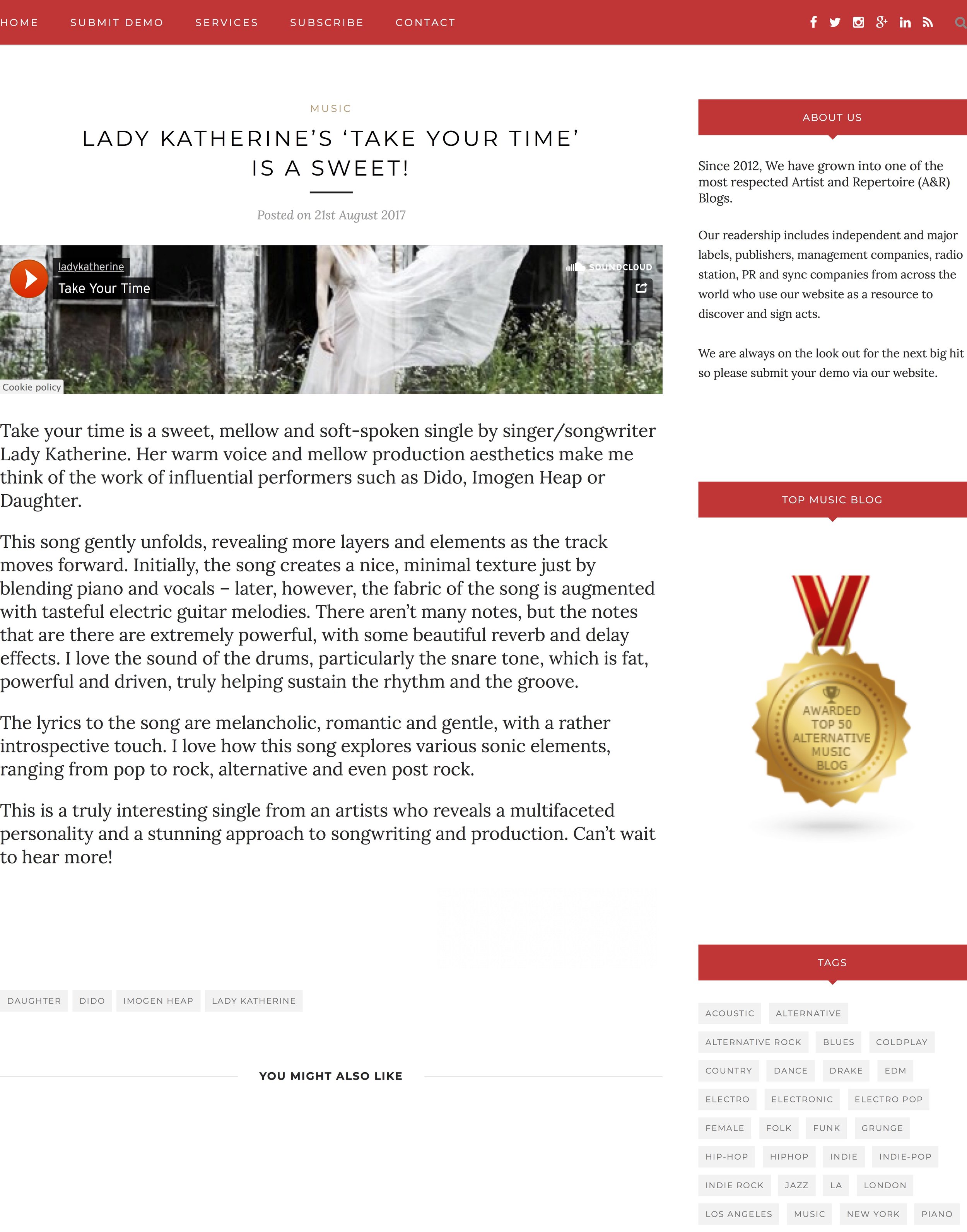 Lady Katherine's 'Take your time' is a sweet! - Unsigned Music - New Music - Music Industry Blog.jpg