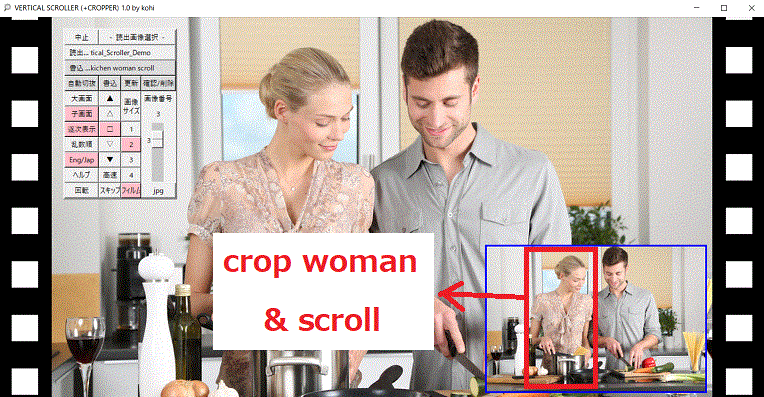 Draw rectangle and crop woman from original image