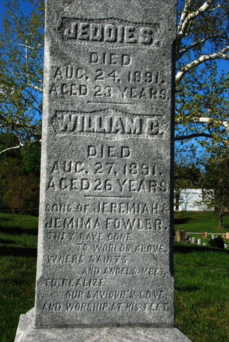 Quite a local mystery here. What happened to the Fowler brothers within a period of only three days? The epitaph seems to imply a deep religious belief on the part of the family.