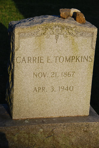 This is the gravestone of Carrie E. Tompkins, who was a teacher in the Croton schools from 1886 to 1929. The elementary school was named in her honor.