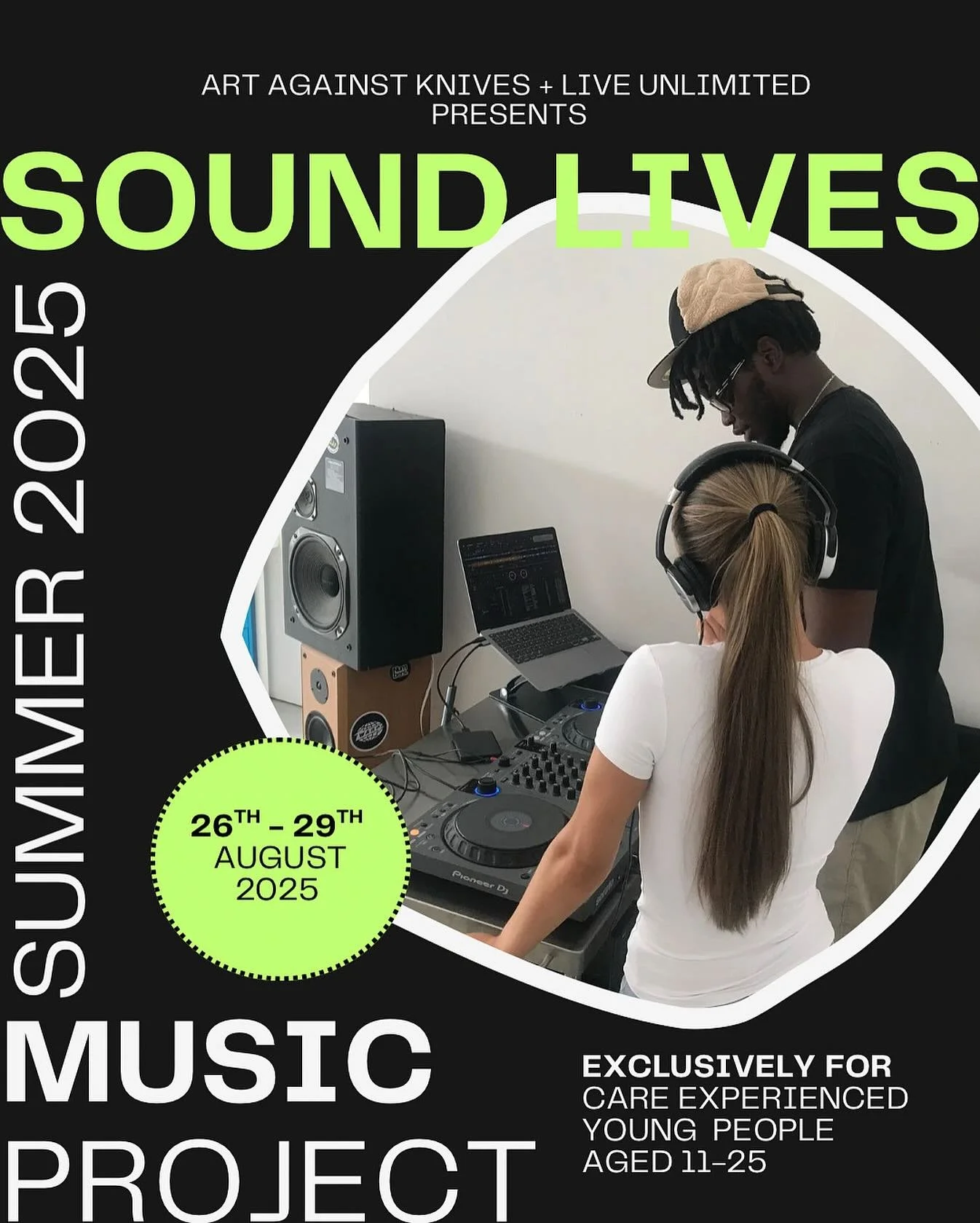 An exclusive Music project for care-experienced young people in Barnet💫 @liveunlimitedbarnet @artagainstknives 

This summer, come and join our Sound Lives music project exclusively for care-experienced young people aged 14-25 in Barnet. Over the co