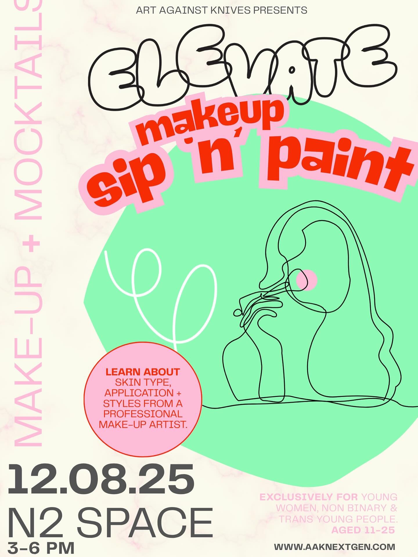 SIP &amp; PAINT is happening at @elevatecreativecollective this week. 

Come join us for an afternoon of mock-tails and learn all about skin types, make-up application and styles from a professional make-up artist. 

🗓️ Tuesday 12th Aug 
⏰ 3-6pm 
📍