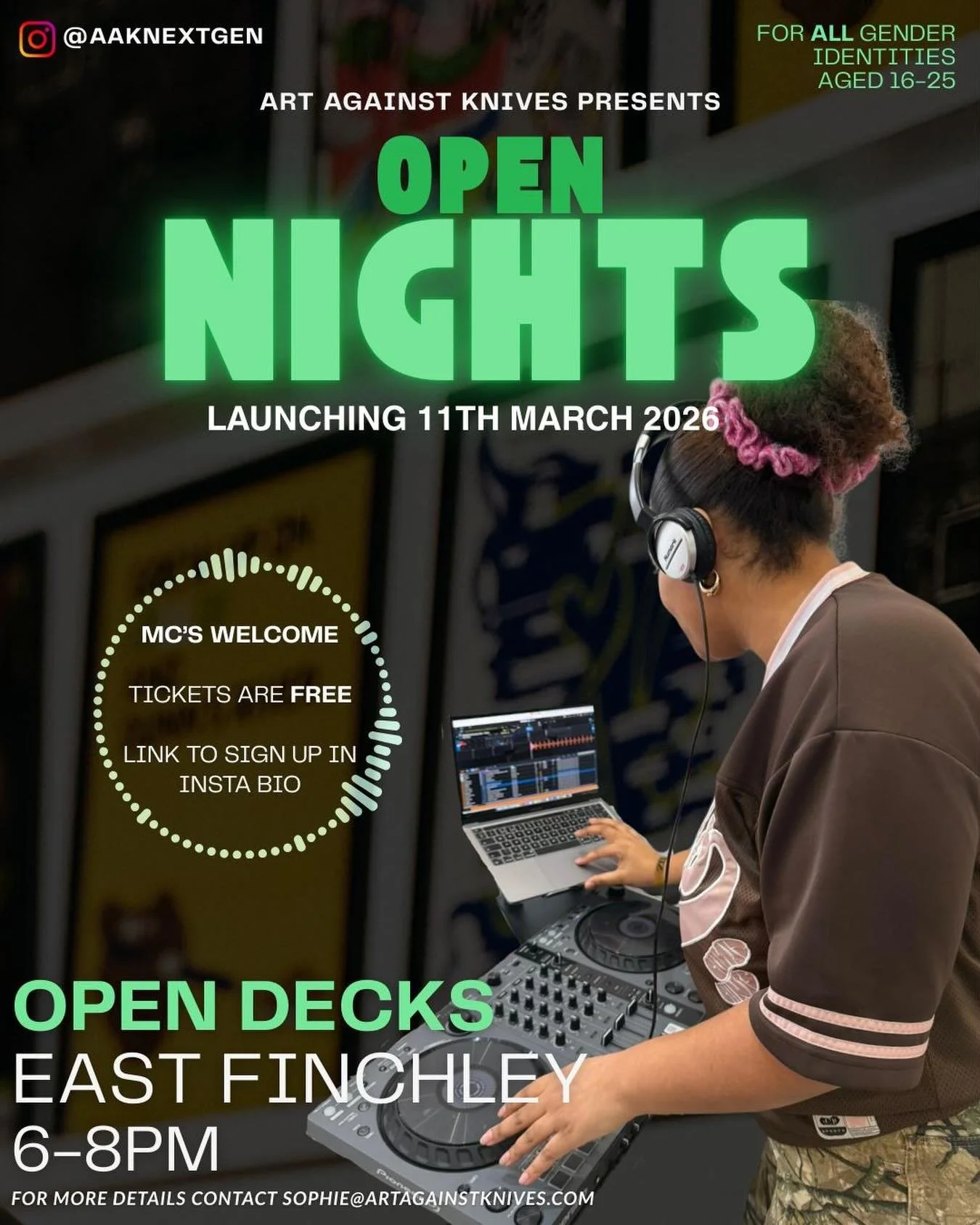 Calling all creatives aged 16&ndash;25 🎤🎧🔥

Musicians, rappers, singers, poets, DJs &mdash; or if you just love good music and good vibes &mdash; this one&rsquo;s for you! 

This event will run monthly, alternating between Open Mic Night and Open 
