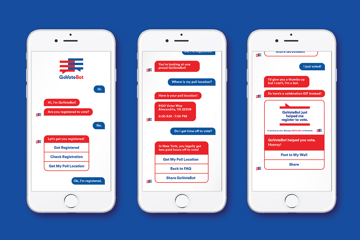 Users can register to vote and locate their polling place without ever leaving the bot
