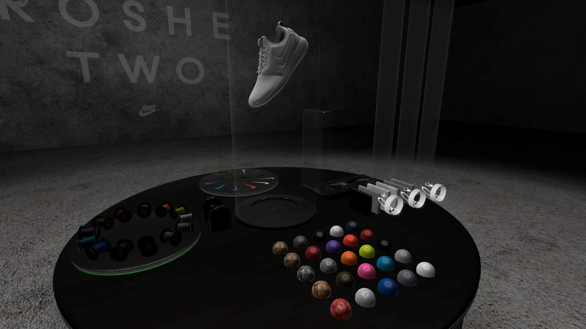 Users “make” their sneakers from animated palettes of fabrics, laces, soles, and swooshes.
