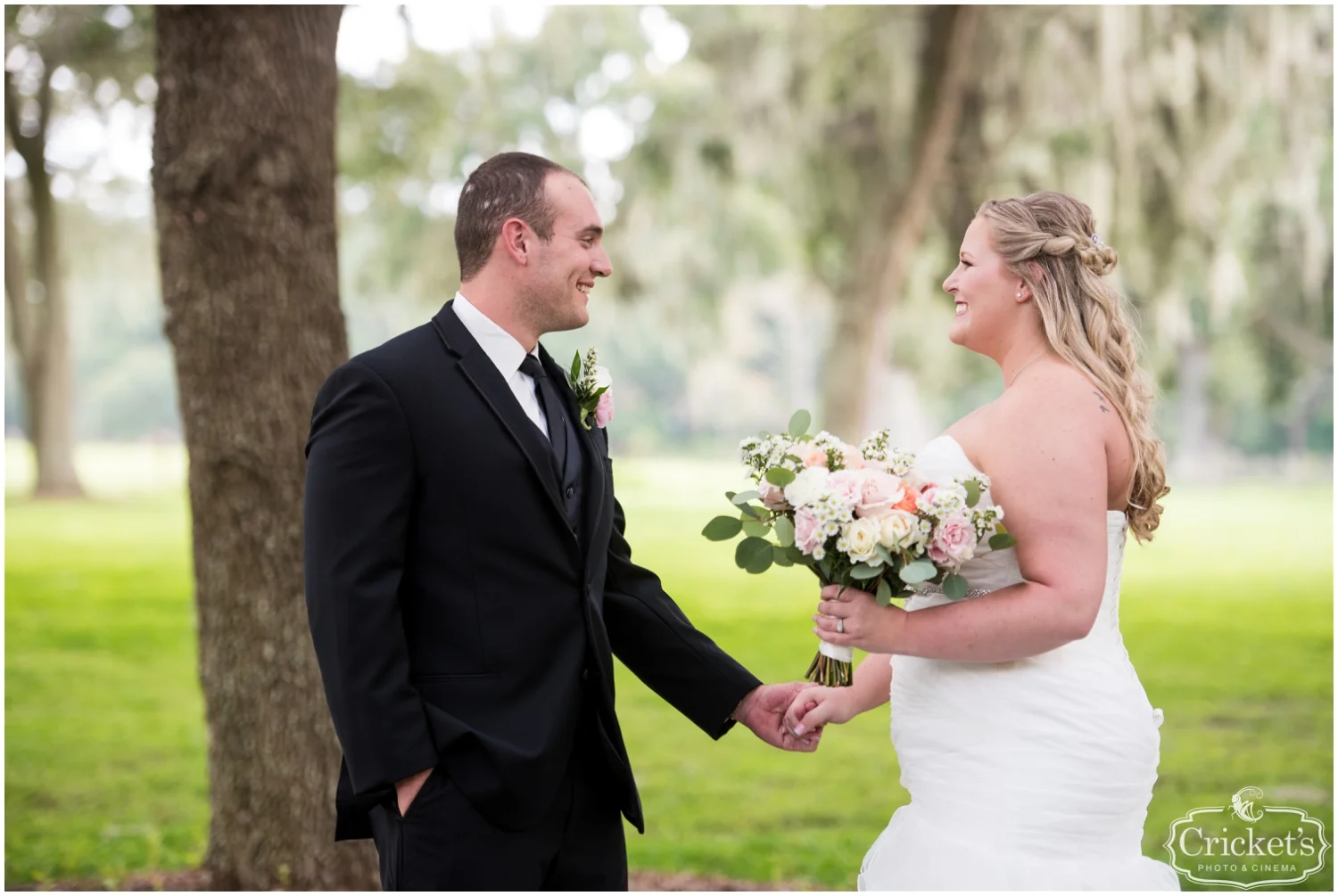 bride and groom first look